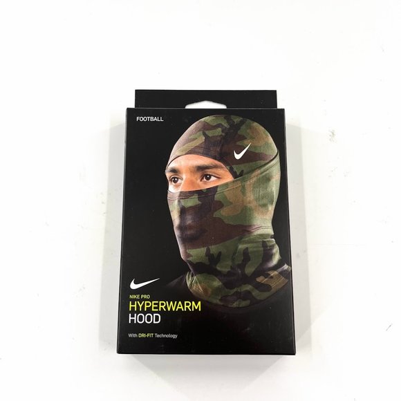 Nike Pro Hyperwarm Hood Camouflage Olive Dri-Fit Football Ski Mask Unisex NEW - Picture 4 of 7
